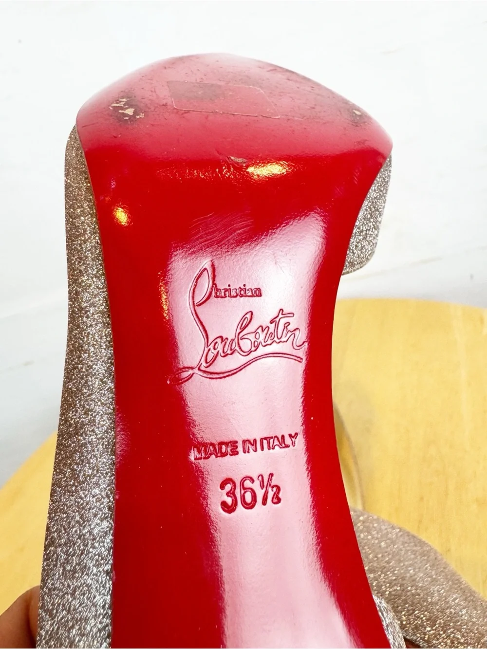Christian Louboutin | Rose Gold Shimmer Glitter Heel, EU 36.5
